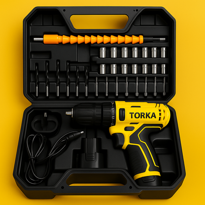 TALADRO INALAMBRICO con PERCUTOR + 26 ACCESORIOS + 2 BATERIAS